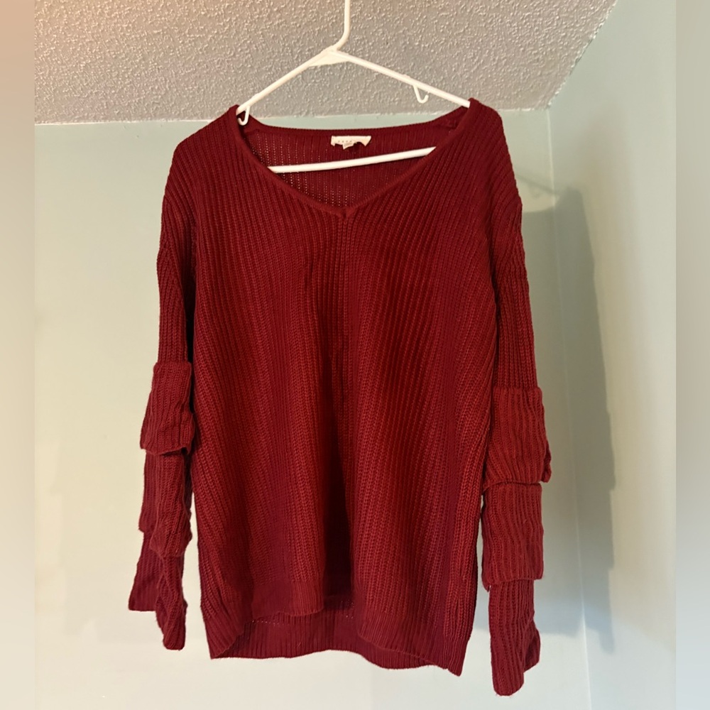 Promesa Burgundy Ruffle Bell Sleeve Knit Top